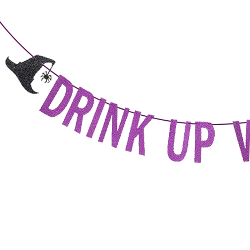 Sombrero decoración cadena bandera brillo letras tire flor beber brujas tire bandera fiesta de Halloween