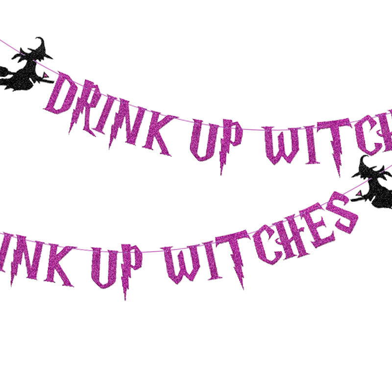 Decoración del partido cadena bandera bruja beber brujas Purple Glitter tire flor Halloween fiesta tire bandera