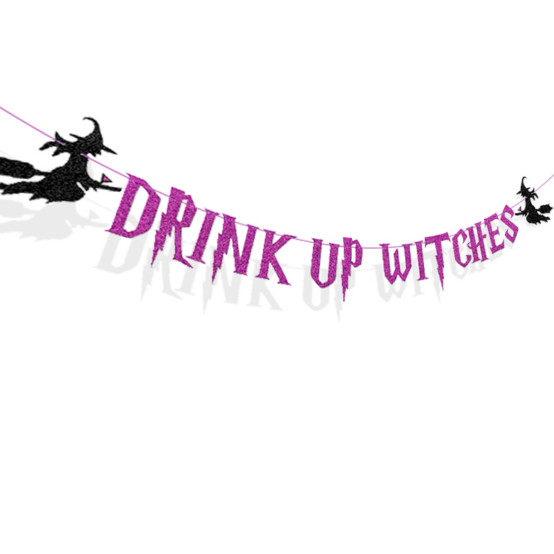Decoración del partido cadena bandera bruja beber brujas Purple Glitter tire flor Halloween fiesta tire bandera