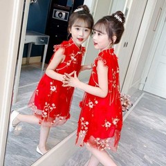 Girls' Chiffon Dress Summer Fashion Children's Cheongsam Princess Dress Stylish Girl Style Sweet Sleeveless Dress