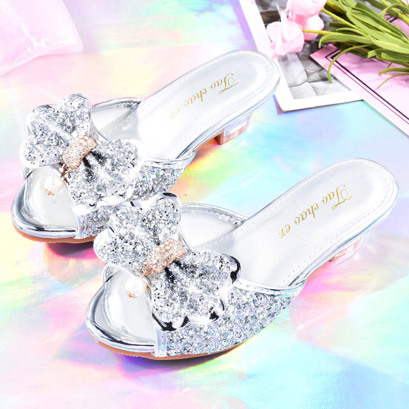 Sandalias DE LOS NIÑOS DE VERANO punta abierta sequined bebé princesa zapatos antideslizante hogar zapatos de los niños niñas pequeños zapatos de diamantes de imitación de tacón alto