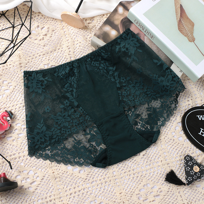 Dark Green Underwear Women's Small Boxer Shorts Seamless Lace Sexy Transparent Ultra-thin Bag Hip Chubby Girl Plus Size Trousers