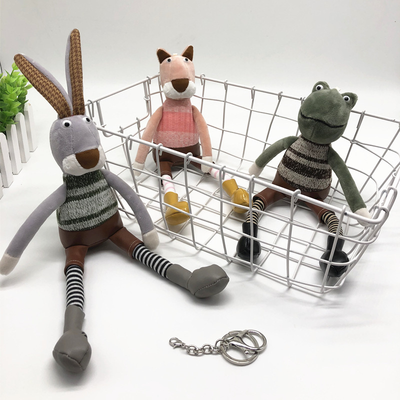 Creative Personality Leather Pants Gentleman Striped Plush Toy Keychain Cute Long Leg Frog Car Backpack Bag Hanging Ornaments