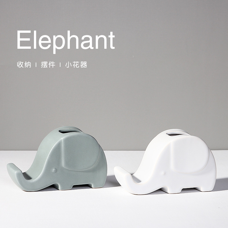 Nordic creativo lindo elefante de cerámica artesanías titular del teléfono móvil decoración dormitorio decoración de la habitación decoración maceta Decoración