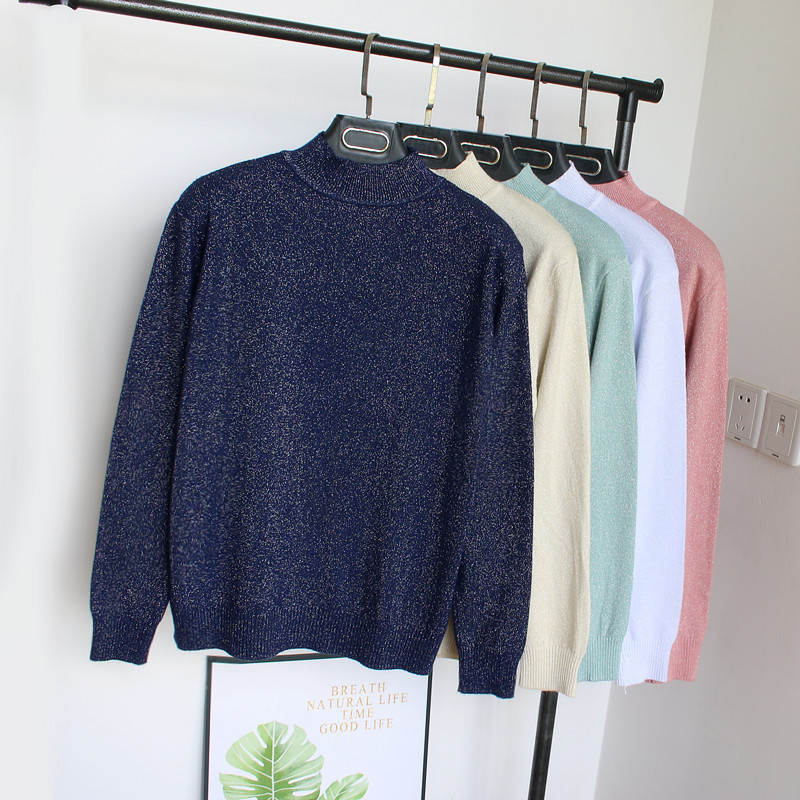 Shiny loose long-sleeved bright silk sweater bottoming shirt women's autumn and winter inner wear bright crystal shiny silk sweater top