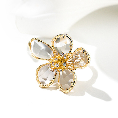 European and American personality exaggerated crystal flower ring, feminine, Korean fashion open ring, internet celebrity index finger ring, trendy