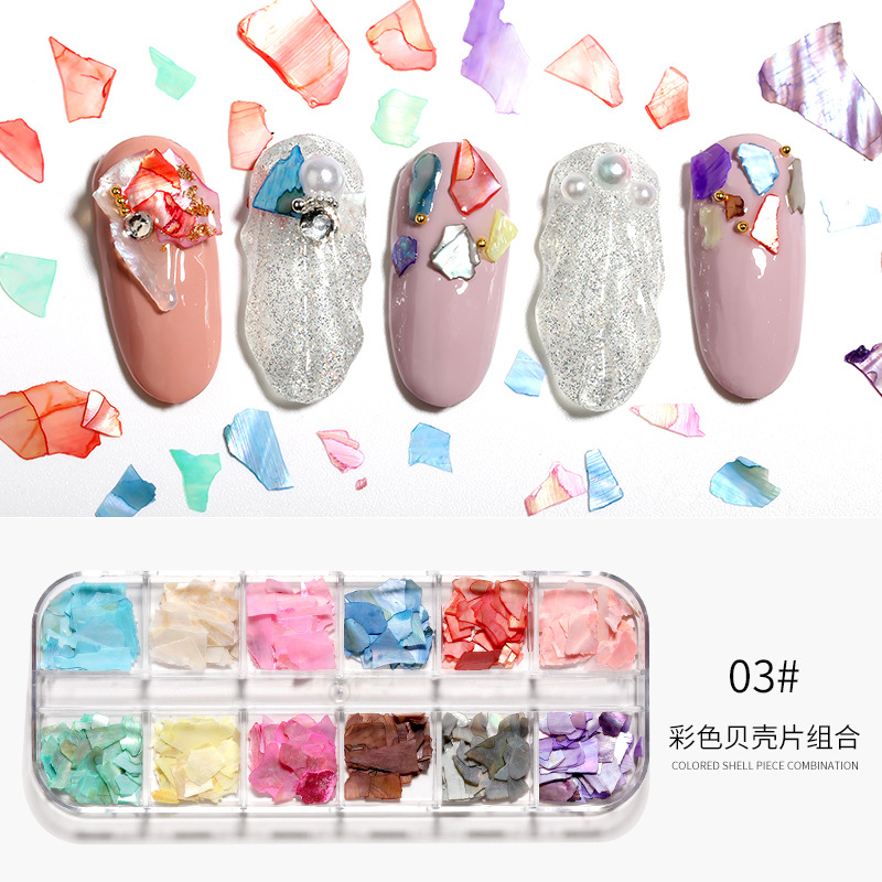 Transfronterizo japonés en línea celebridad ins estilo mezclado ultrafino fragmento de abulón Shell Perla remache manicura pieza de concha joyería