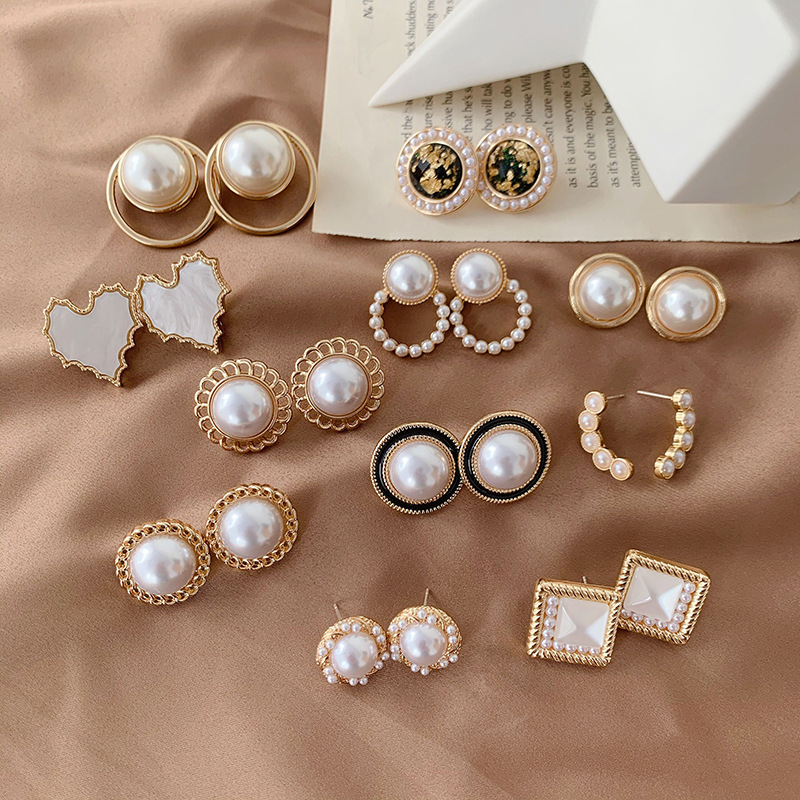 Pearl Earrings, Geometric Round Earrings, Korean Dongdaemun Earrings, Simple Ear Clips, Elegant and Suitable for Commuting