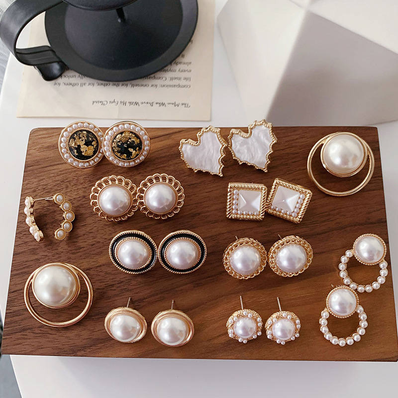 Pearl Earrings, Geometric Round Earrings, Korean Dongdaemun Earrings, Simple Ear Clips, Elegant and Suitable for Commuting