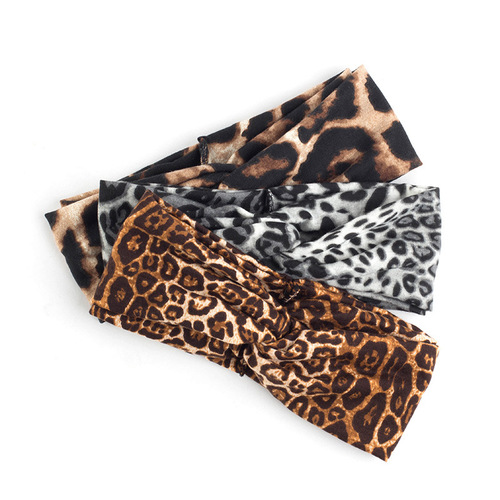 Amazon Spring Summer Autumn European and American Headband Hair Tie Leopard Print Cross Draw Hairband Wide Edge Yoga Hairband Scarf