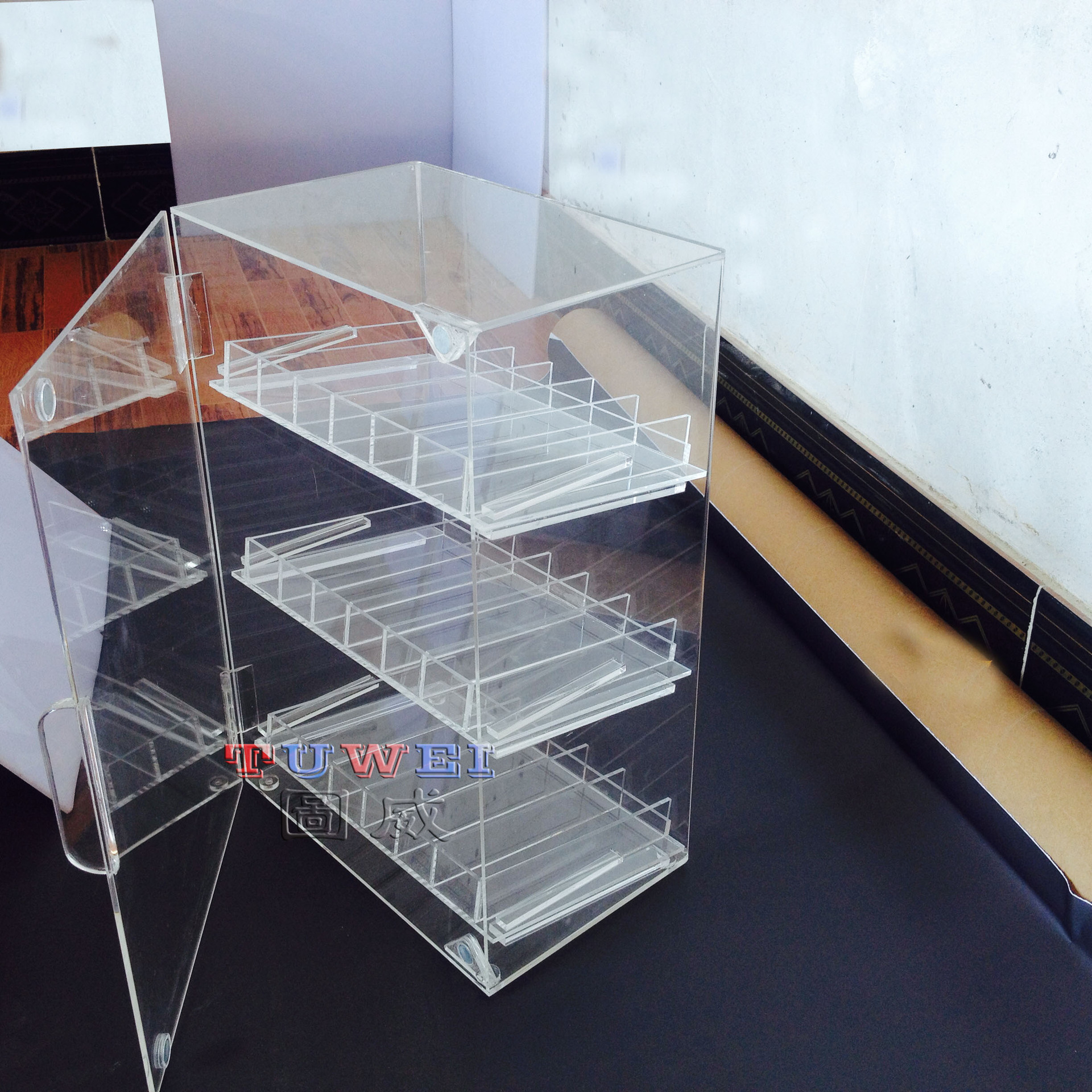 图威供应亚克力干湿分离透明盒有机玻璃分隔盒子亚克力书柜价格优