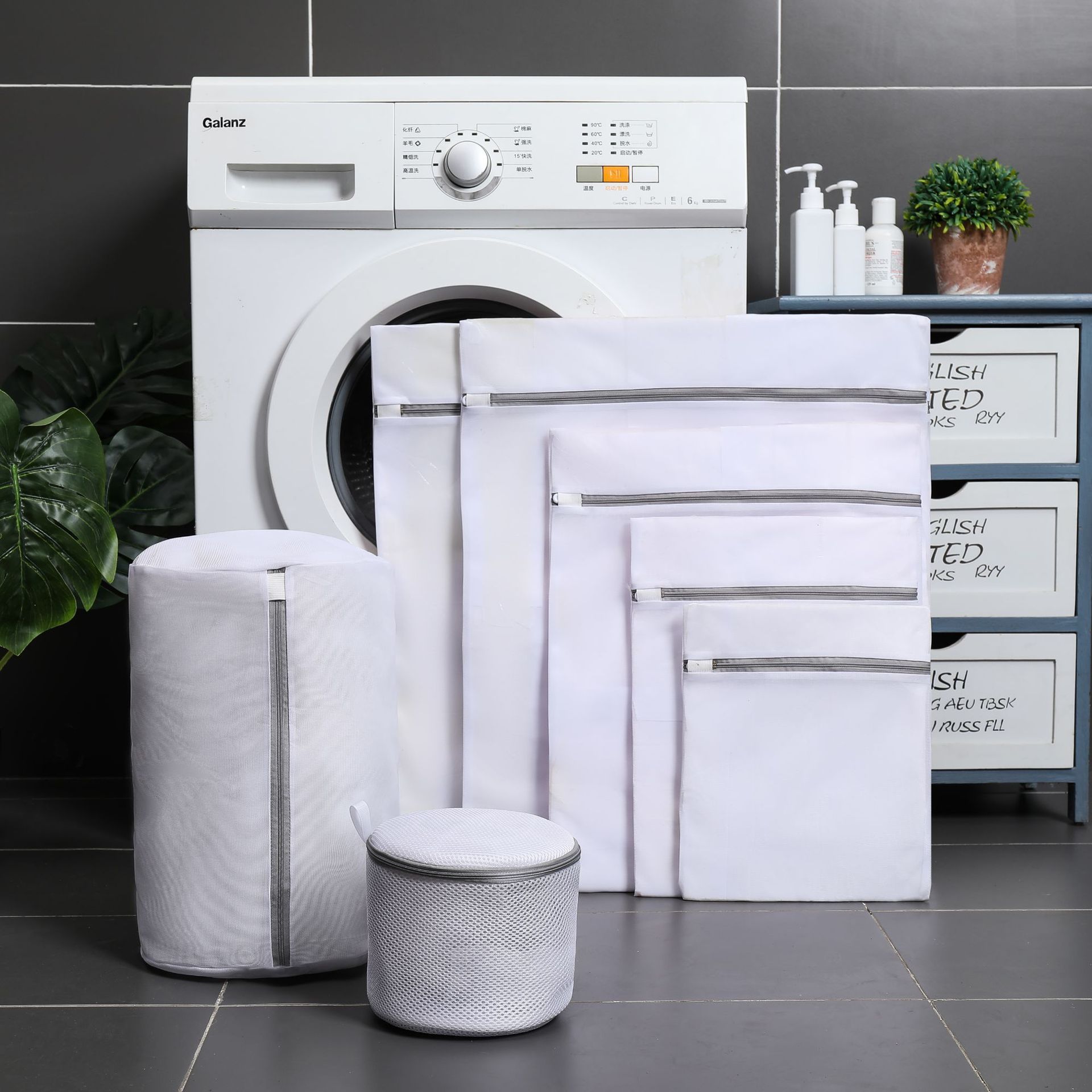 70g gruesa malla fina gris bolsa de lavandería traje de ropa bolsa de lavado de malla gruesa malla fina bolsa de lavandería doméstica al por mayor