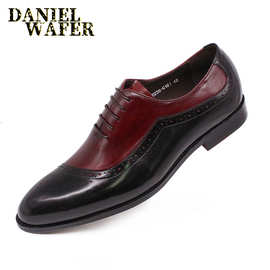 跨境电商热销定制商务正装皮鞋男士牛津鞋拼色绅士办公结婚鞋子