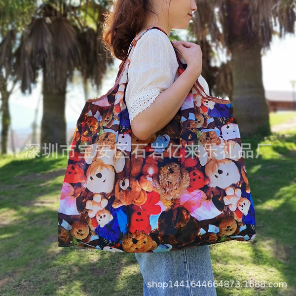 Folding cartoon big waterproof handheld shopping bag
