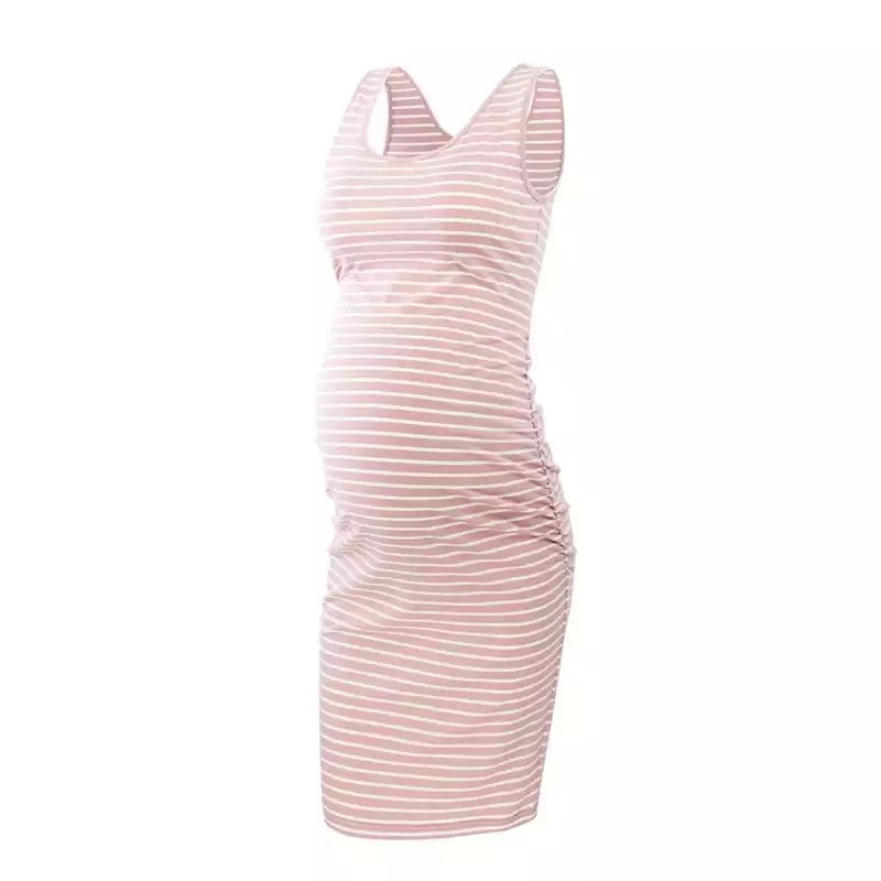 Popular European And American Summer New Women's Clothing Comfortable Loose Round Neck Sleeveless Striped Maternity Dress_ecoleips.com