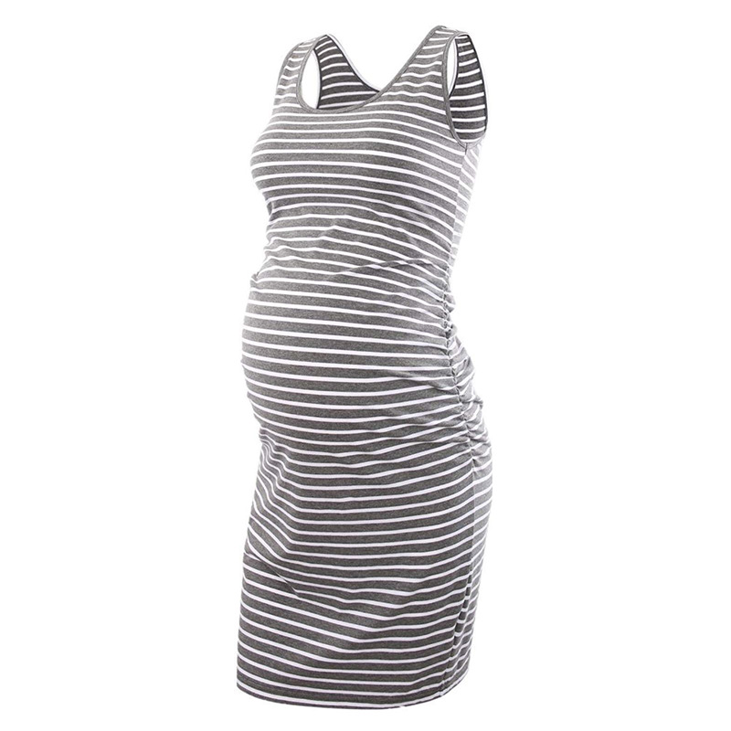 Popular European And American Summer New Women's Clothing Comfortable Loose Round Neck Sleeveless Striped Maternity Dress_ecoleips.com