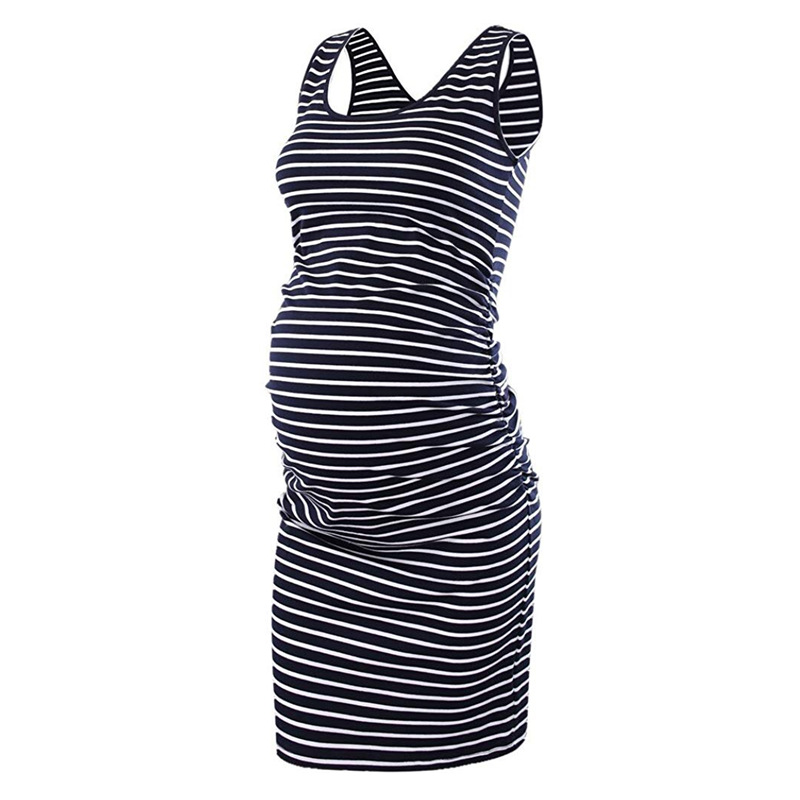 Popular European And American Summer New Women's Clothing Comfortable Loose Round Neck Sleeveless Striped Maternity Dress_ecoleips.com