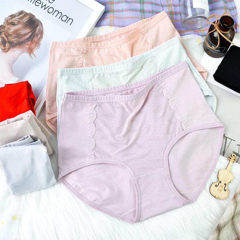 Women's RC Cotton Mozhong Large Size Pure Cotton Underwear Jacquard Front Piece Ice Silk Women's Briefs 302 Beautiful