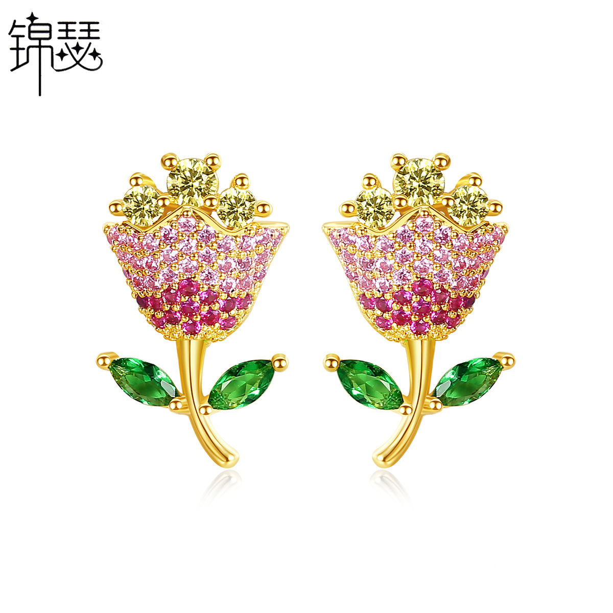 Copper fashionable cute elegant earrings with zircon