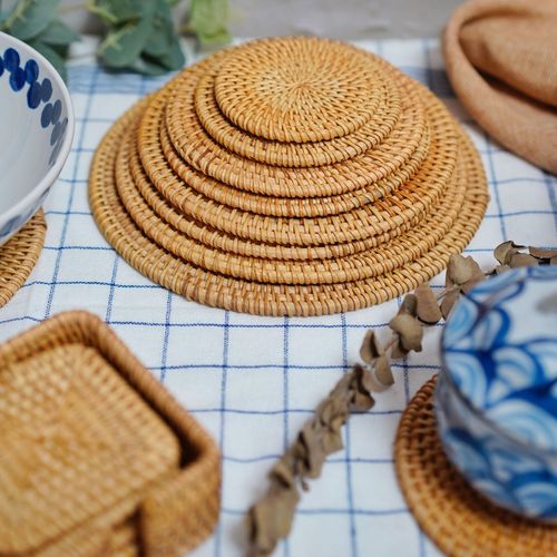 Vietnamese Rattan Coasters Round Table Tea Coasters Autumn Vine Dining Table Western Food Mat Heat Insulating Tea Set Accessories Wholesale