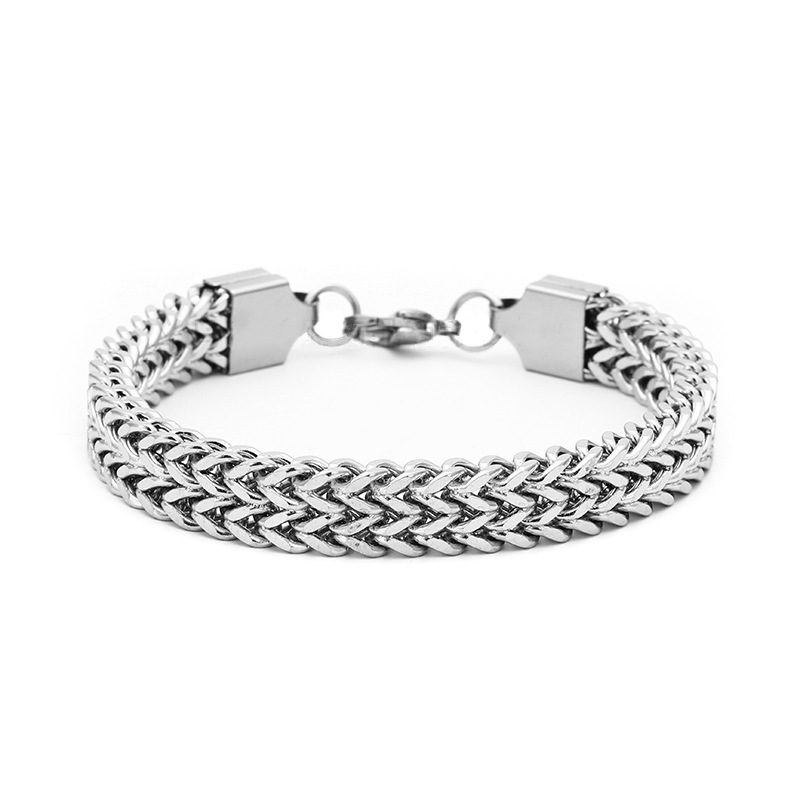 Wei Wan European and American Explosions Titanium Steel Double Row Single Row Bracelet Positive and Reverse Mesh Stainless Steel Bracelet Hip Hop Style Bracelet