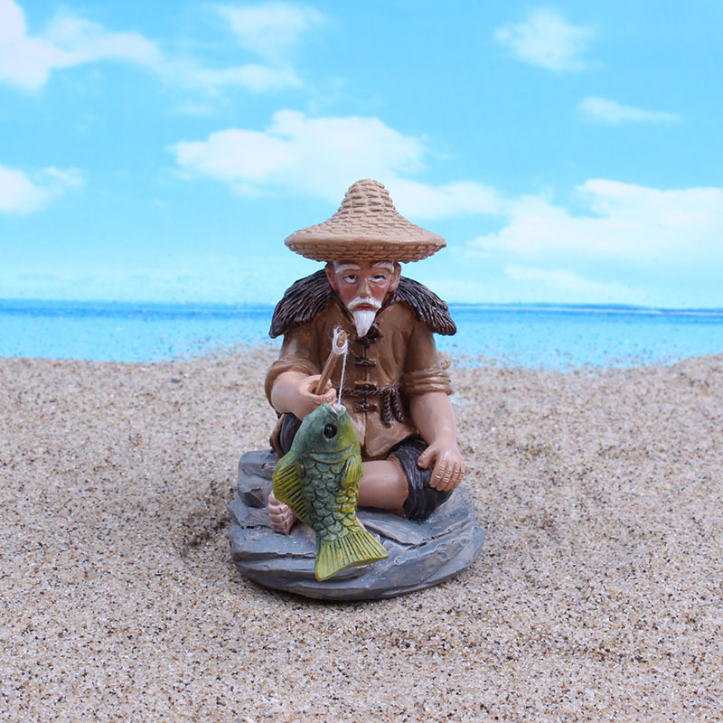 Factory direct supply resin figure fisherman fishing aquarium fish tank decoration flowerpot gardening ornaments psychological sand table