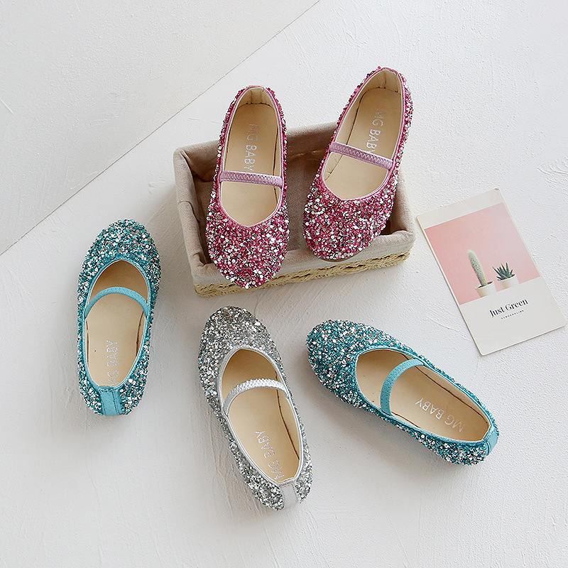 Little Girl's Sequined Crystal Shoes 2026 Autumn New Style Girls' Slip-On Runway Dance Shoes Closed-Toe Baby Loafers