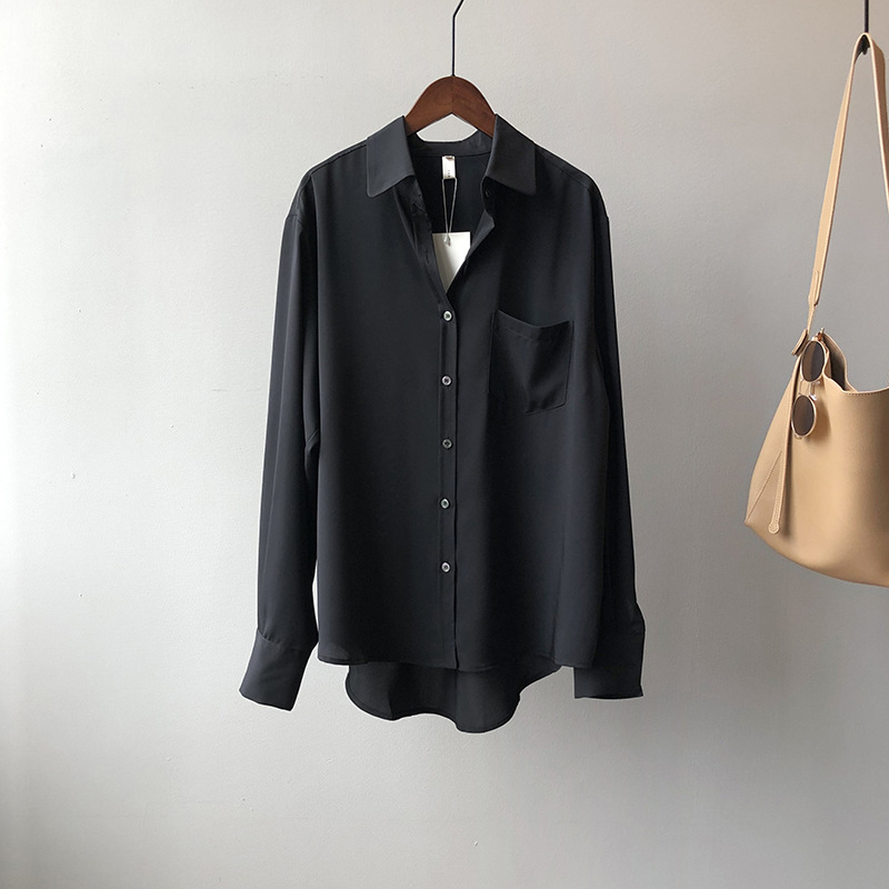 Yan doble camisa para mujer 2024 primavera nuevo coreano elegante color sólido simple elegante camisa de manga larga solapa para mujer 0895