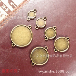 DIY饰品配件双吊双面合金底托复古多规格宝石金银底座饰品配件