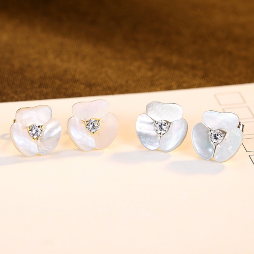 PAG&MAG Retro Earrings Silver Needle S925 Tremella Earrings Zircon Mother-of-pearl Garland Korean Style Sweet Lady Jewelry