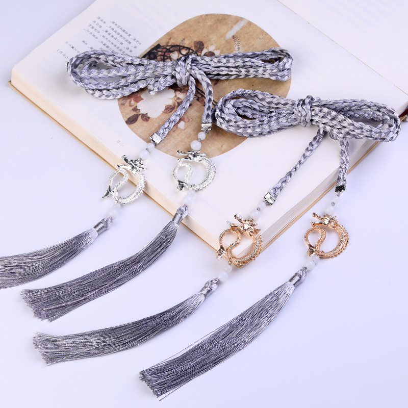 Hanfu sash with tassel belt, ancient-style forbidden step apron with tassel, traditional dress waist drop, ancient costume waist accessory with dragon pendant.