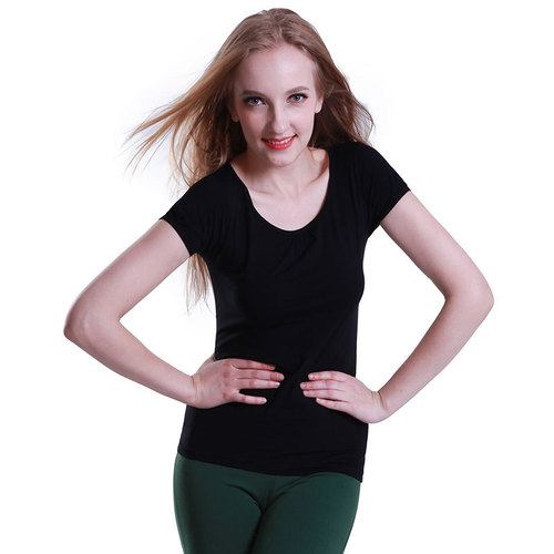 Red Dance Shoes Women's Dance Odel Front Pleat Collar Round Neck Short Sleeve T-shirt 3321