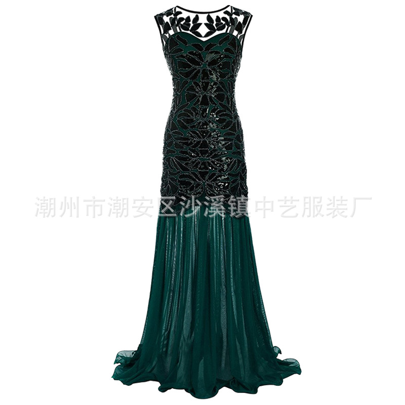 1920 transfronteriza de las mujeres vestido de Amazon AliExpress Plus tamaño vestido de bola vintage vestido de lentejuelas largo para el banquete