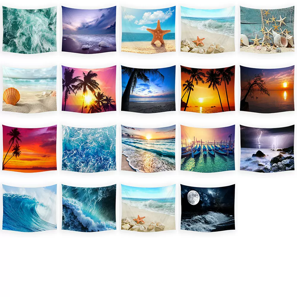 沙滩风景装饰布ins海浪航行跨境家居墙布亚马逊热卖客厅壁毯