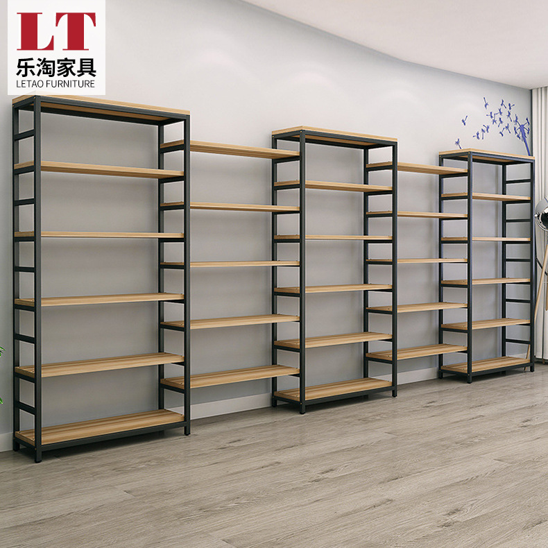 创意钢木书架客厅落地储物展示架多层化妆品展示柜超市货架陈列架