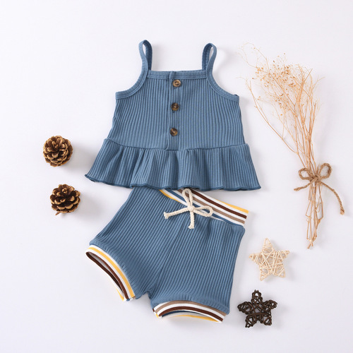 2024 Cross-border Baby and Toddler Set GL2027# Pit Bar Bodysuit with Small Dress + Ribbed Shorts Fashion Set