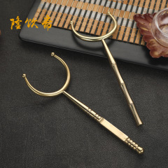 隆飲齋黃銅茶杯叉 功夫茶具配件茶針 創意黃銅防燙茶叉茶道配件
