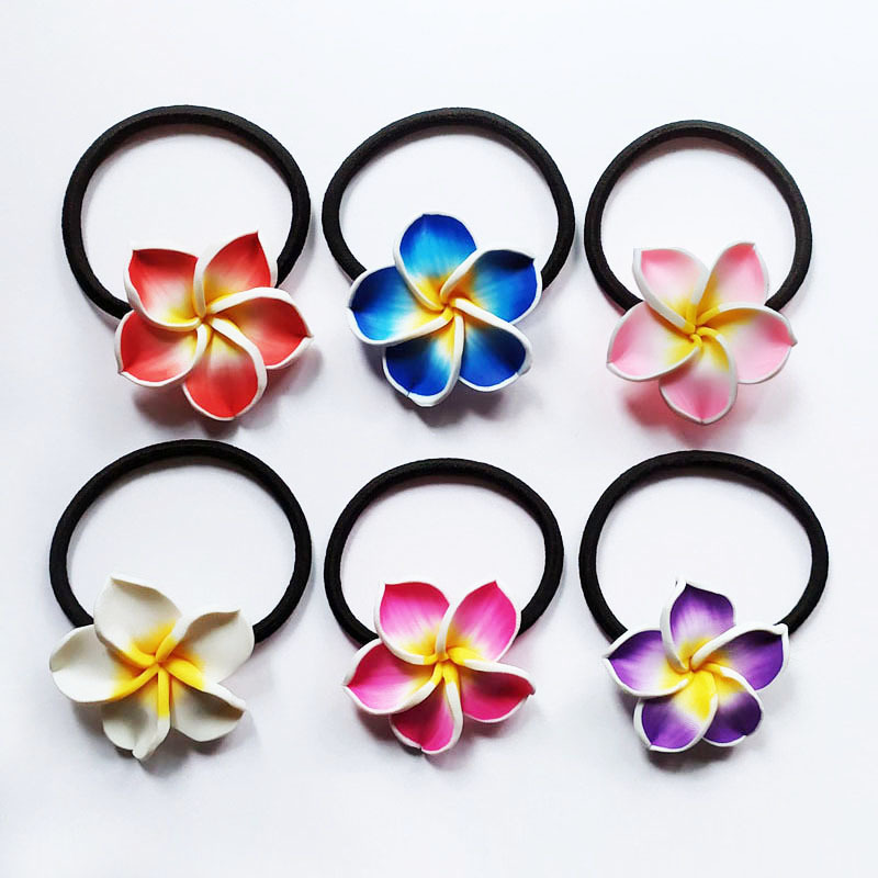 Suministro transfronterizo de Flor de huevo anillo de pelo material de cerámica suave flor cuerda de pelo banda de goma negra tocado flor corbata de pelo joyería de la cuerda
