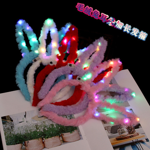 New style extended 14 lights plush rabbit ear headband luminous rabbit ear headband hair accessories street stall hot selling supply wholesale