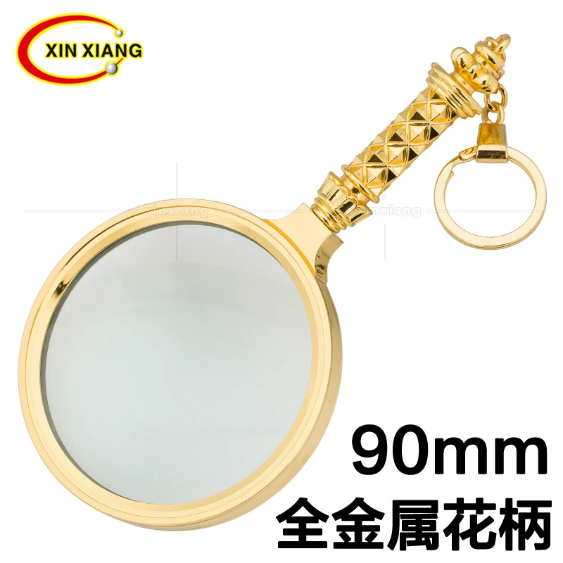 90-миллиметровая большая ручная позолоченная Цветочная ручка из цинкового сплава, 5-кратная увеличительная резная ручка с брелком с защитой от потери