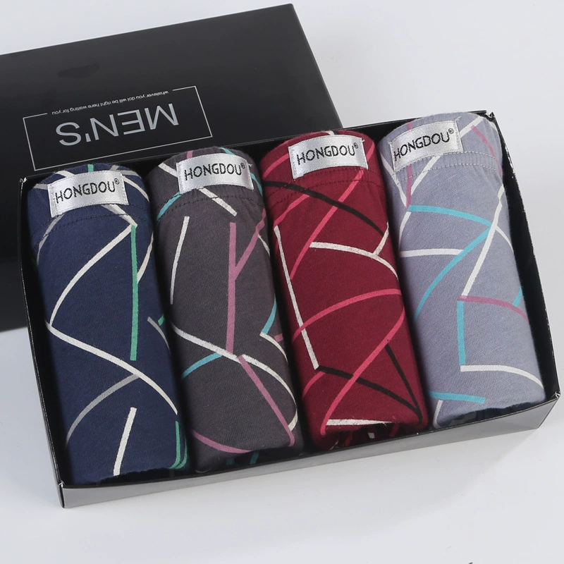 Мужское нижнее белье с красной фасолью, мужское хлопковое Хлопковое платье со средней талией, сексуальное U-выпуклое, большие размеры, Подарочная коробка для мальчиков