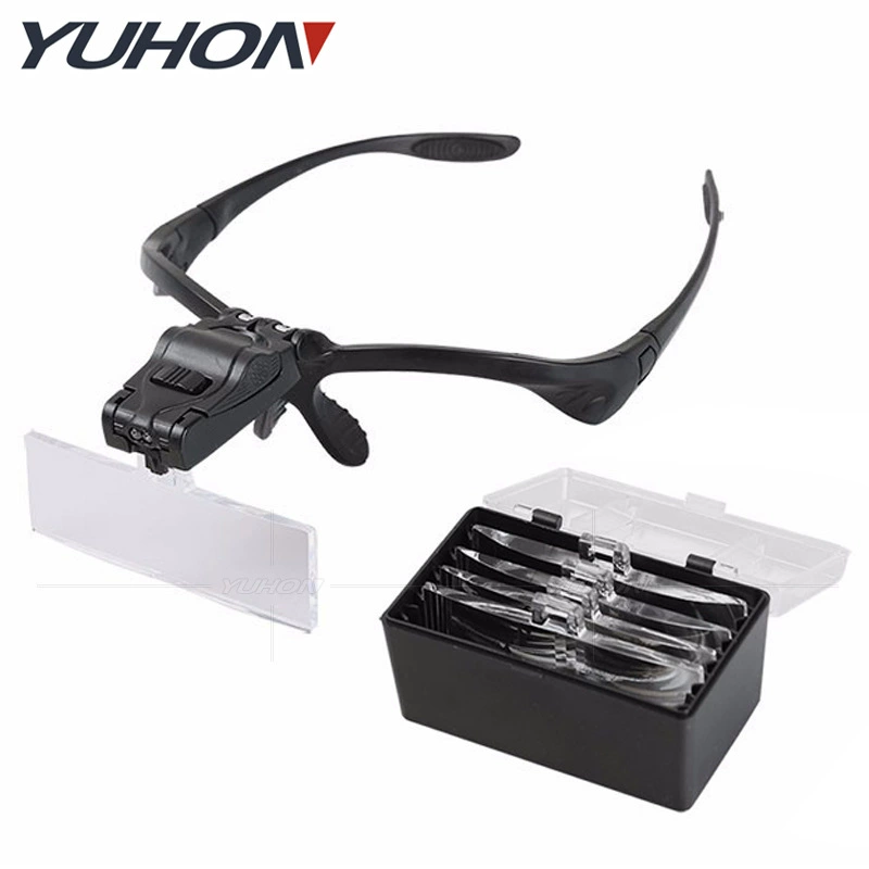 Ношение очков для чтения с двойной светодиодной лампой увеличительное стекло пятикратная линза для чтения газет идентификация обслуживания антиквариат