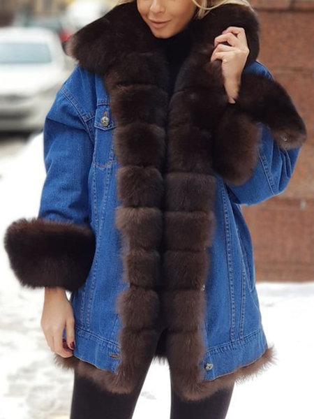 lazada popular Amazon wish popular women's fur integrated Denim long sleeve jacket large number in stock