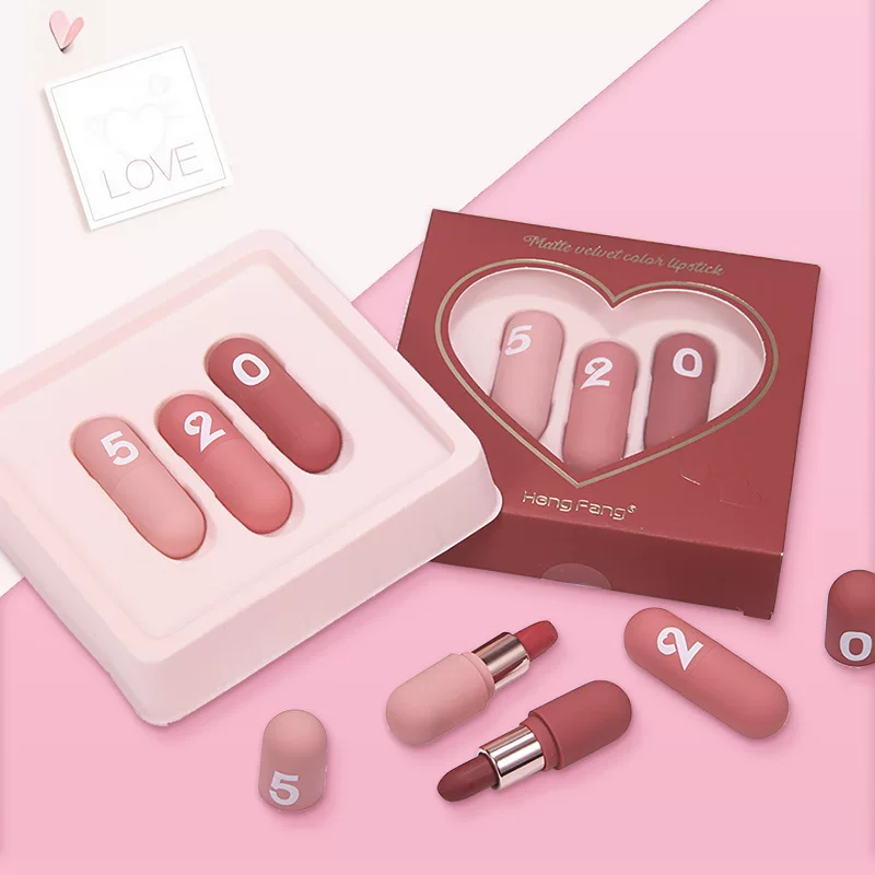 Капсульный набор помады, 3×1,5 г водостойкие матовые помады — набор к valentines подарок