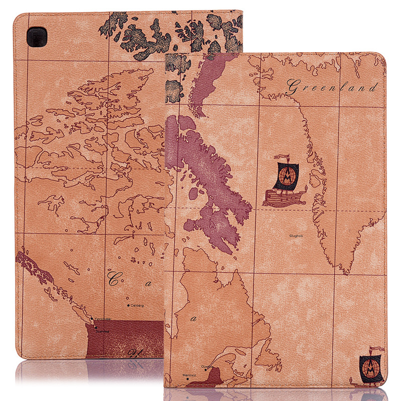 适用三星Tab S6 Lite P610地图纹复古平板皮套P615翻盖插卡保护套