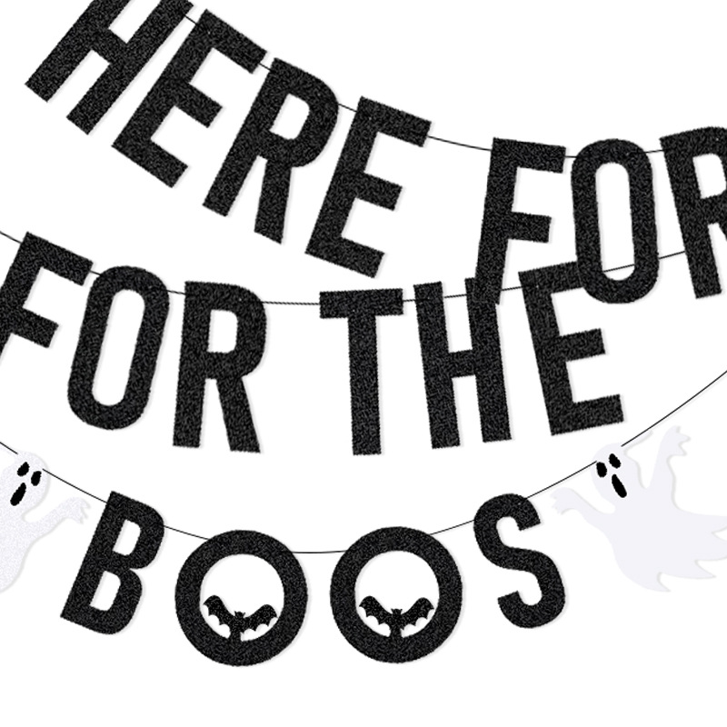 Fiesta transfronteriza tira banderas diseño decoración de Halloween AQUÍ PARA EL BOOS Bat Letters tira banderas