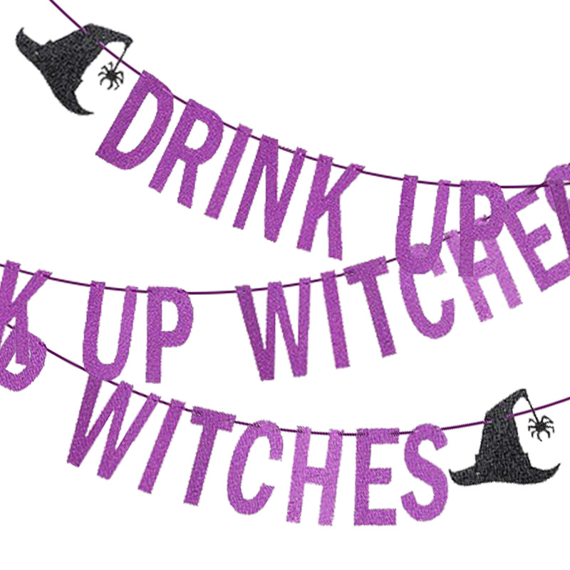 Sombrero decoración cadena bandera brillo letras tire flor beber brujas tire bandera fiesta de Halloween
