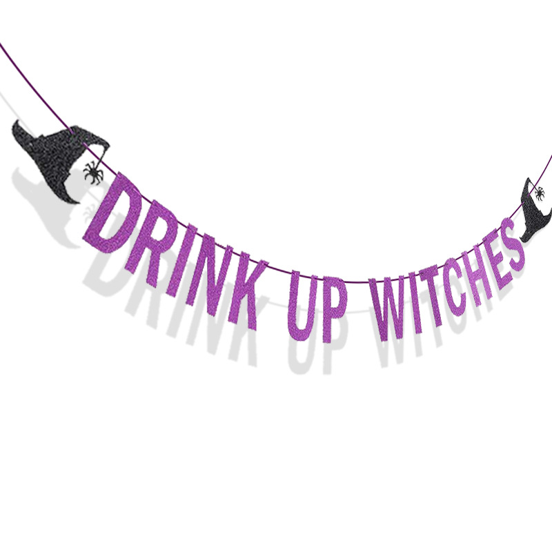 Sombrero decoración cadena bandera brillo letras tire flor beber brujas tire bandera fiesta de Halloween