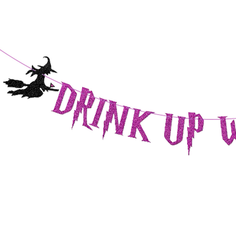 Decoración del partido cadena bandera bruja beber brujas Purple Glitter tire flor Halloween fiesta tire bandera