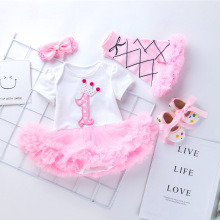 跨境亚马逊0-2岁女童婴儿衣服短袖哈衣裙生日四件套 ebay热卖童装